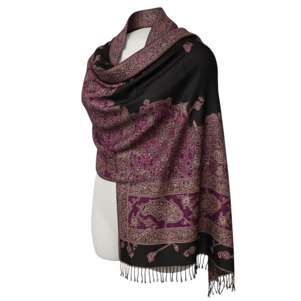 Traditional Wool Shawl With Purple Border